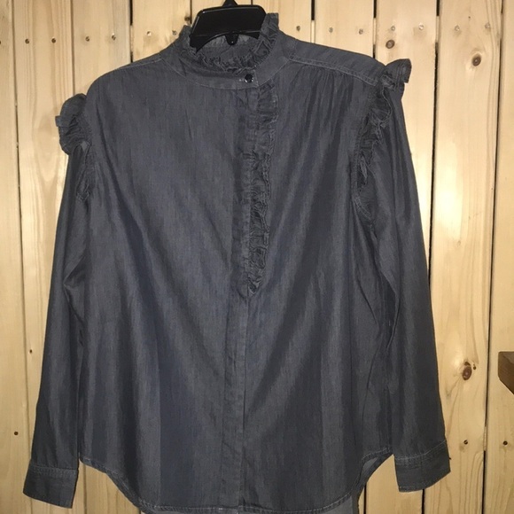Elan Ruffled Gray Blouse S NWT - Picture 1 of 10